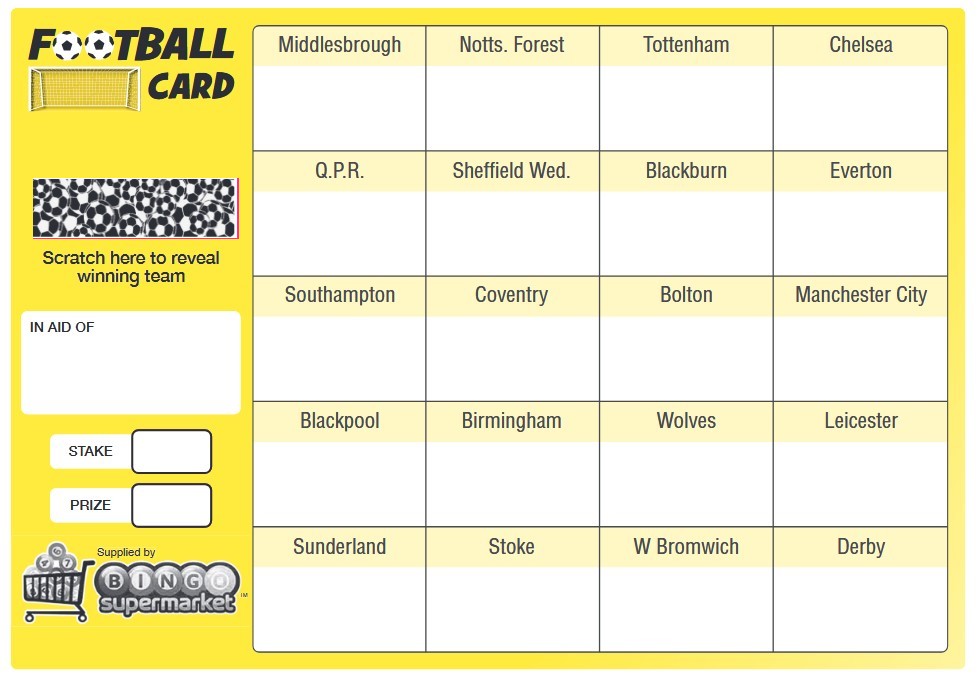 Bingosupermarket Football Fundraising Scratch Cards (20 Team) - Bingo
