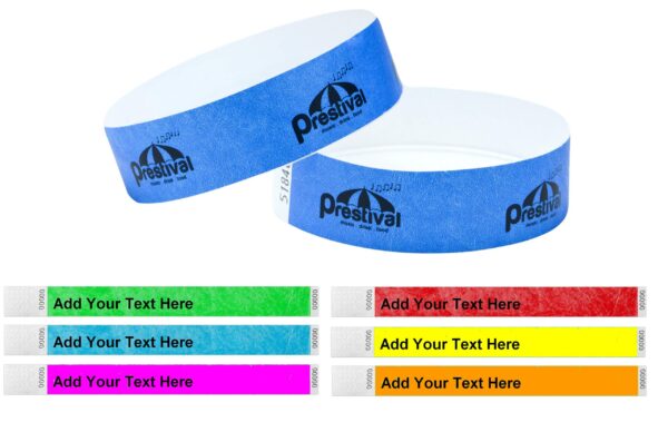 Custom printed blue Tyvek wristbands